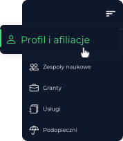 Zdjęcie nawigacji Portalu PLgrid z uwypukloną sekcją 'Profil i afiliacje'.