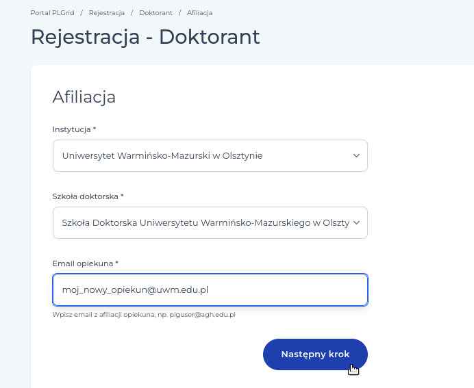 Zakladanie nowego profilu Podopiecznego