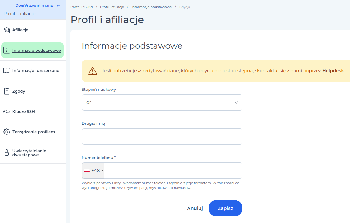 Edycja profilu