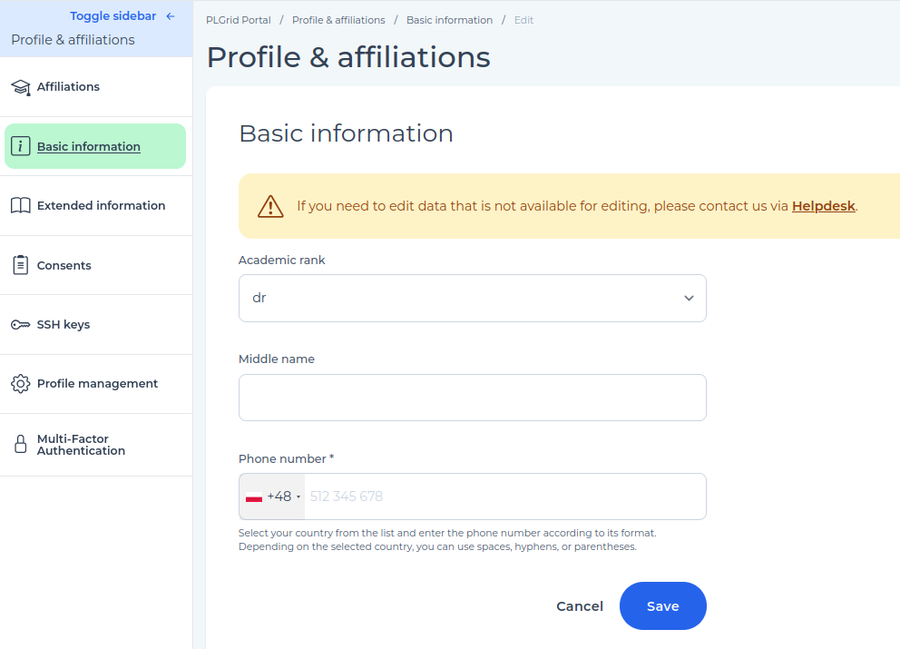 Edit profile