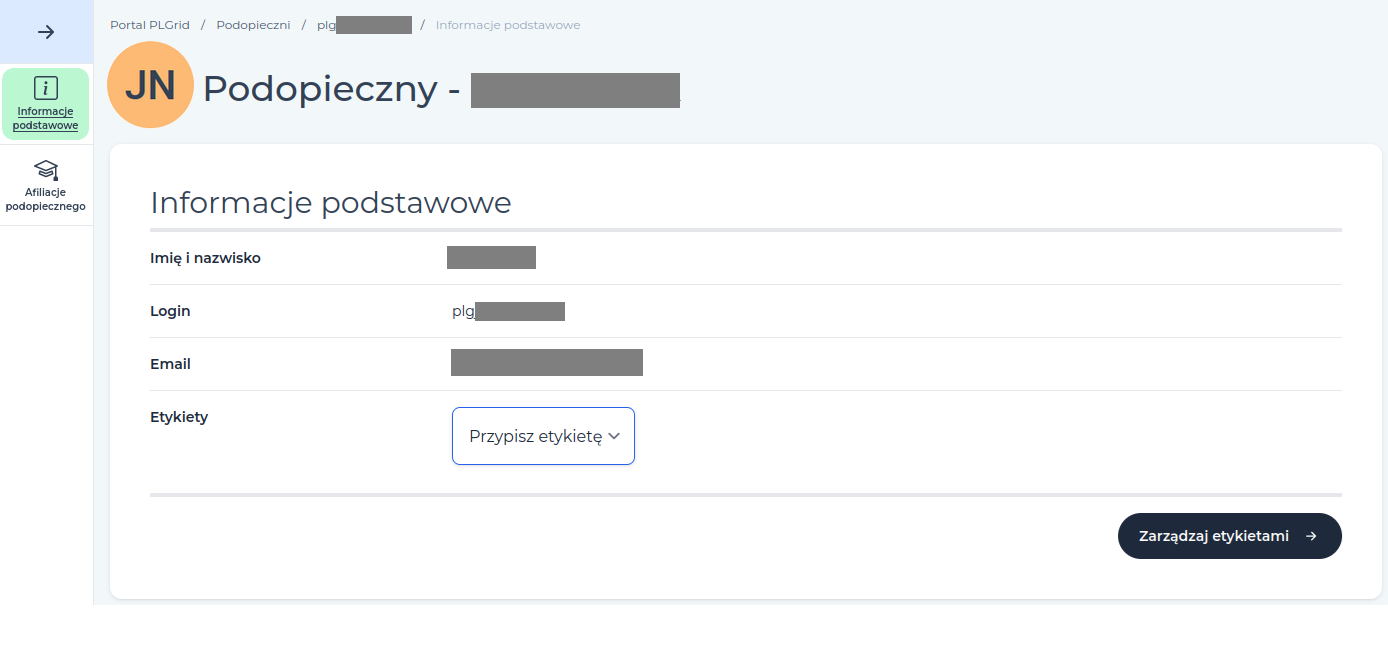 Nadanie etykiety podopiecznemu