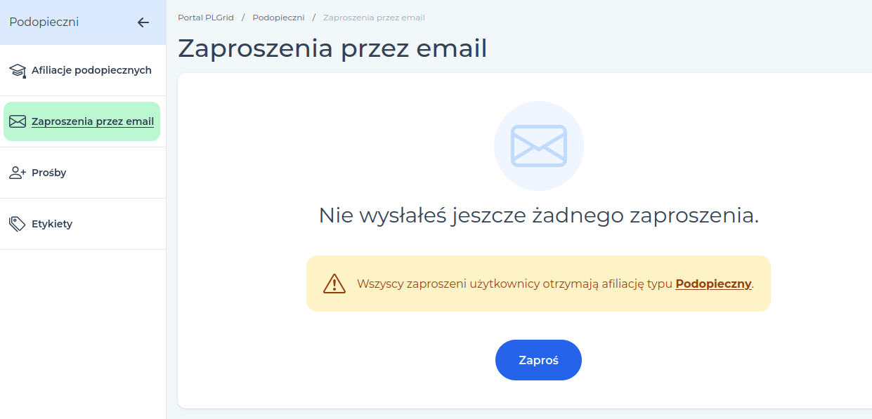 Zapraszanie podopiecznych
