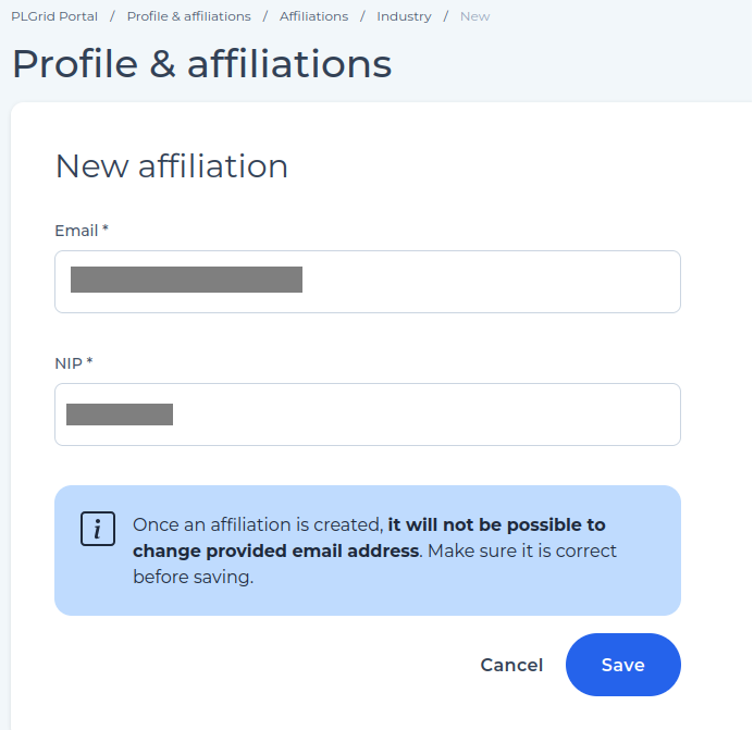 Registering new industry affiliation