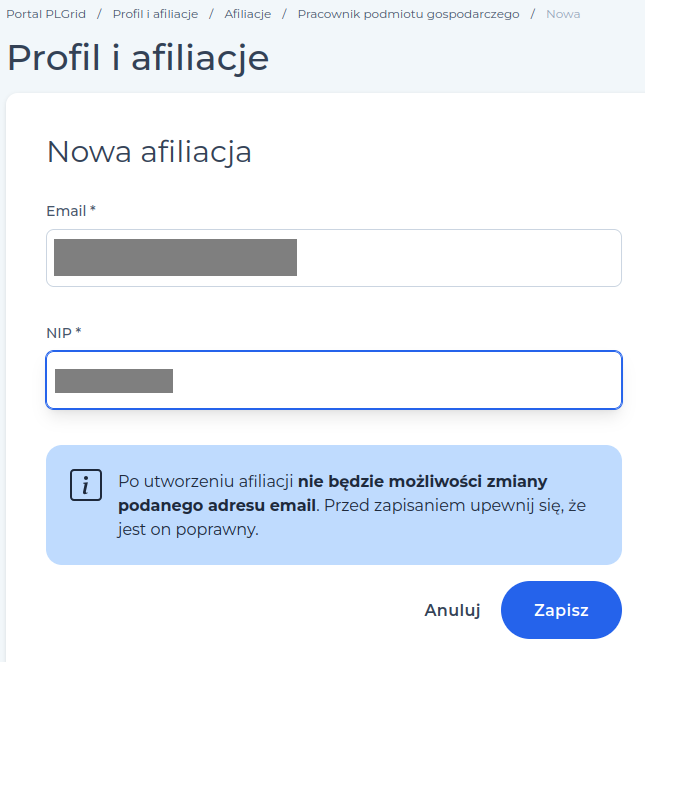 Rejestracja nowej afiliacji