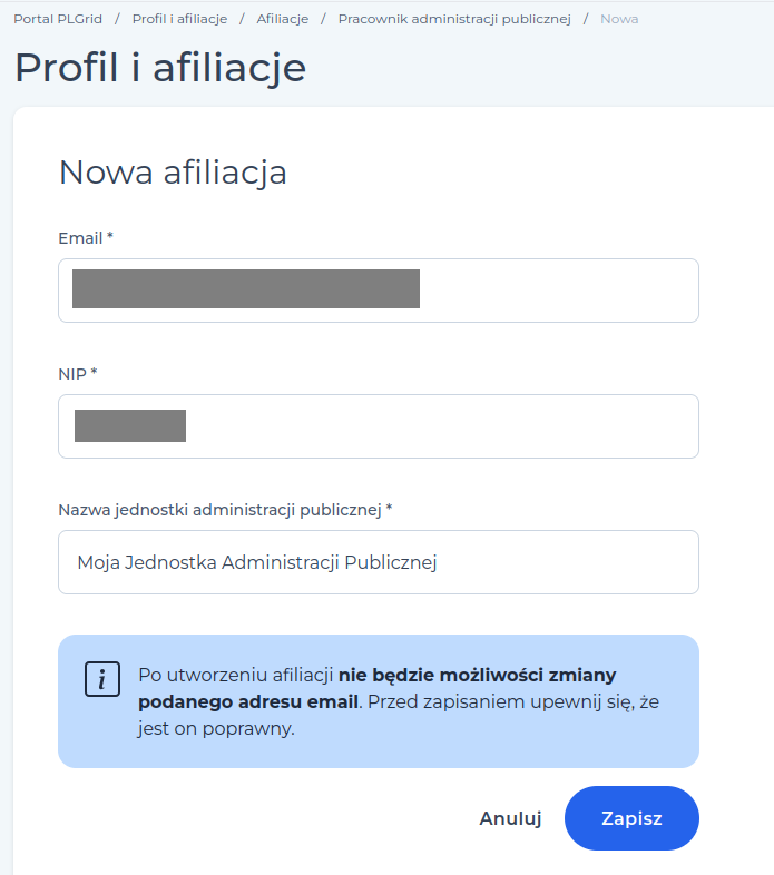 Rejestracja nowej afiliacji