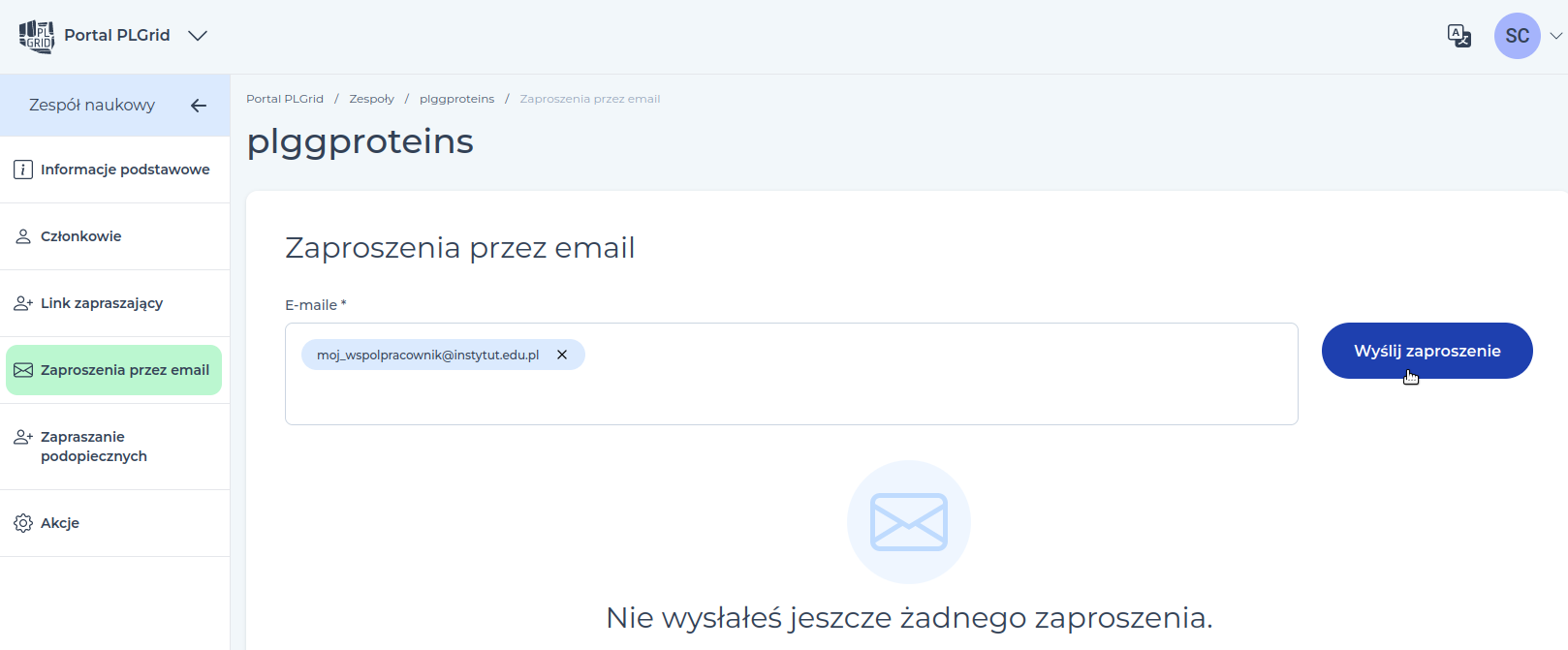Zapraszanie przez e-mail