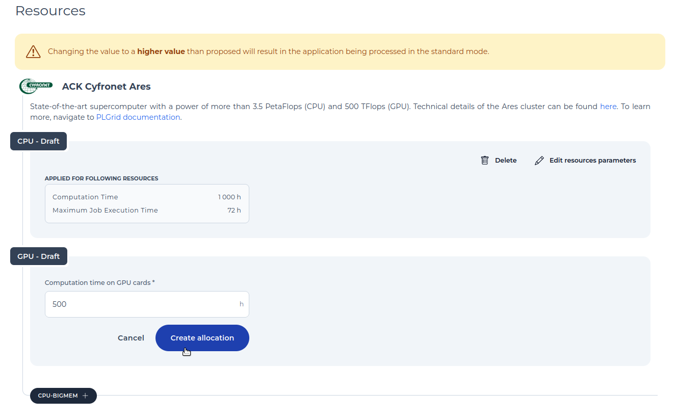 Create Allocation