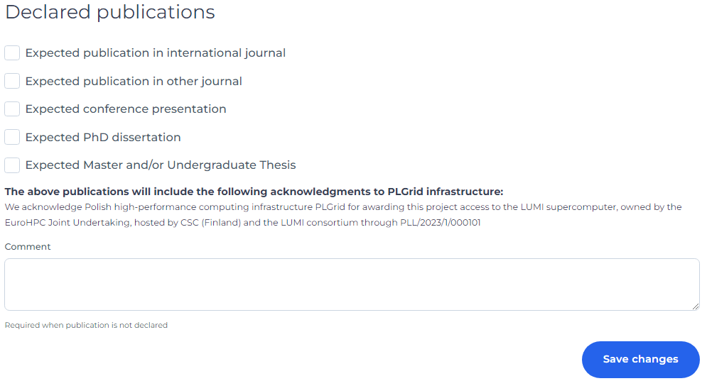 Publication declarations