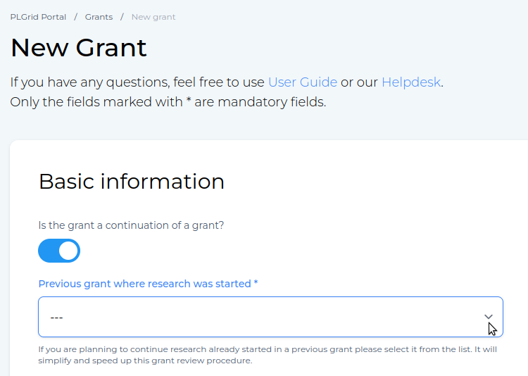 Select grant continuation
