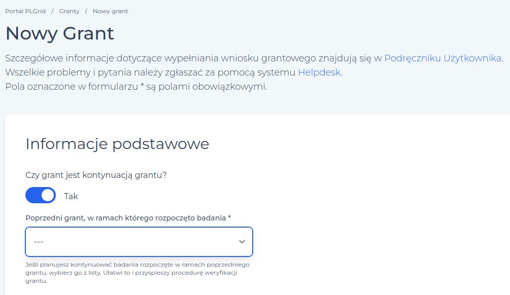 Wybierz kontynuację grantu