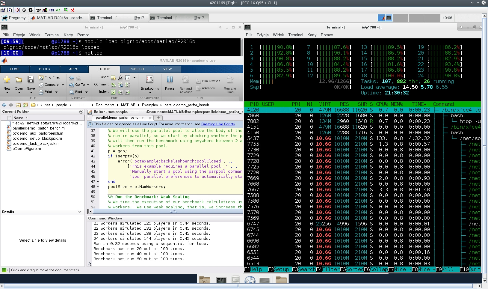 widok uruchomionej aplikacji Matlab w trybie GUI w VNC